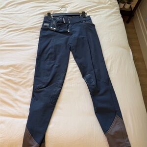 Navy Equestrian Breeches with Brown Knee Patches